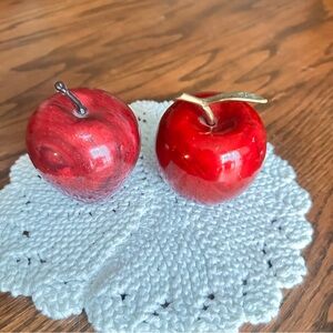 Red stone Apple Paperweights lot of 2